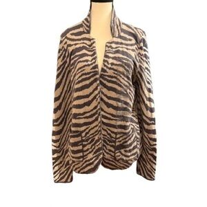 Monari Italia Zebra Animal Print Cardigan Sweater Jacket Rhinestone MAGIC 38-M